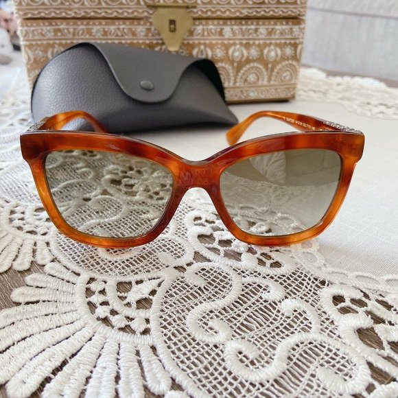 🆕Lanvin Square Crystal Sunglasses Tortoise Brown - Picture 4 of 10